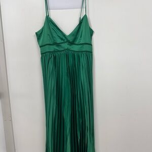 Green Ruched Maxi Dress with Spaghetti Straps